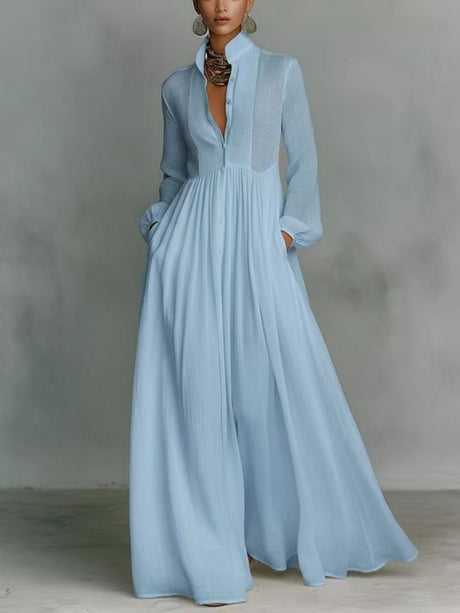 Long Sleeve Shirts Lapel Elegant Loose-fit Maxi Dresses