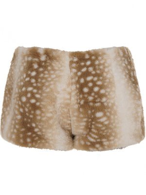 Deer Pattern Furry Patchwork Low-waisted Tight Shorts