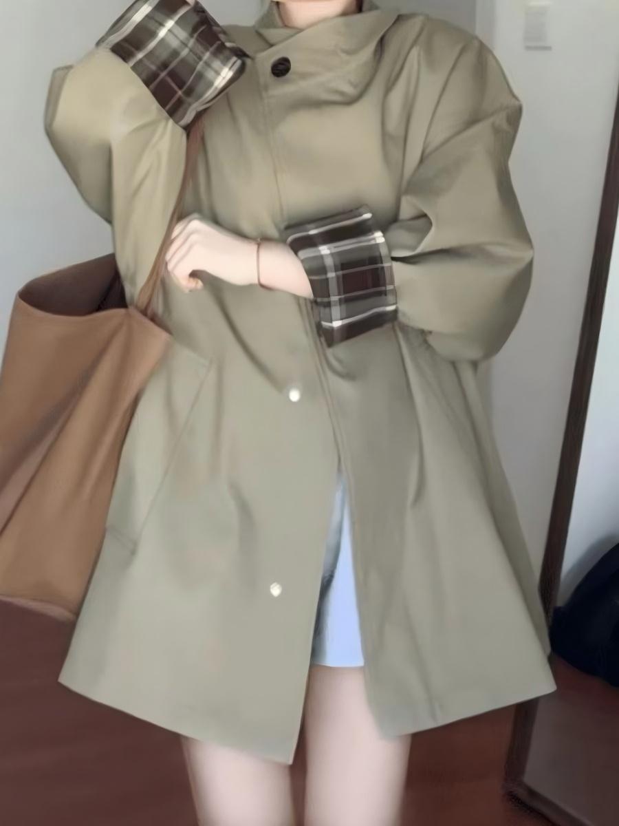 Plaid Stitching Loose Mid-length Trench Coats