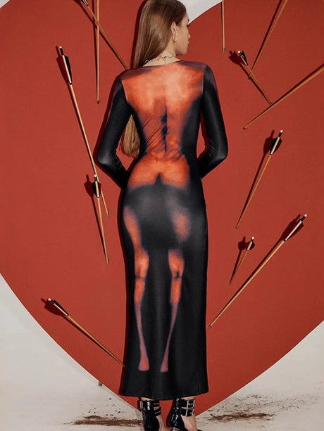 Liber Autumn Women's Body Printing Body Printing Maxi Dresses