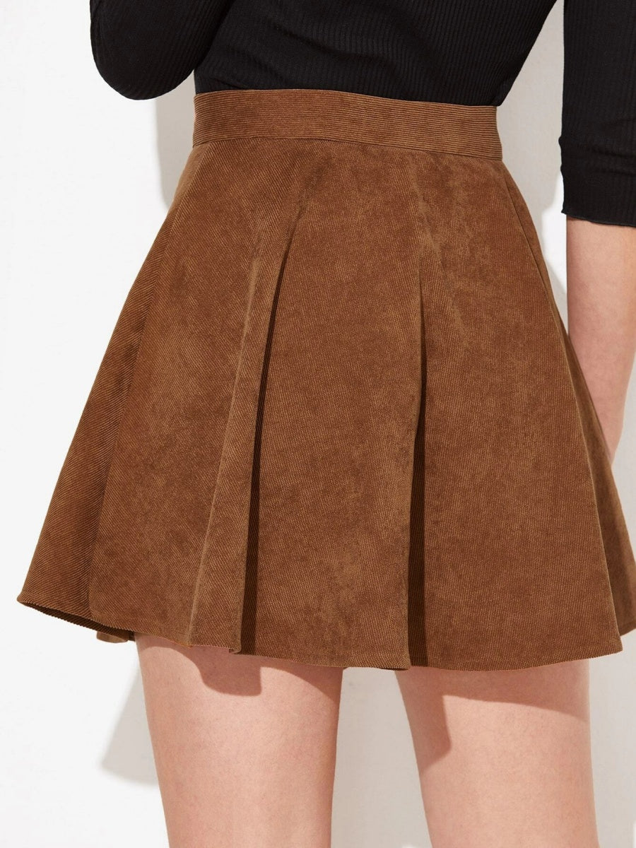 Solid Color Corduroy Single-breasted Buttons High Waist Skirts