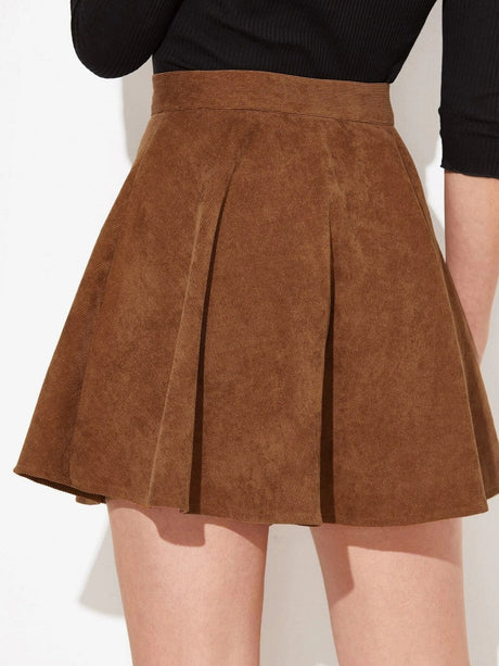 Solid Color Corduroy Single-breasted Buttons High Waist Skirts