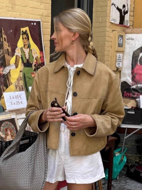Basic Suede Button Khaki Jacket