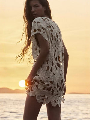Crocheted Sexy Diamond-patterned Ripped See-through Beachwear
