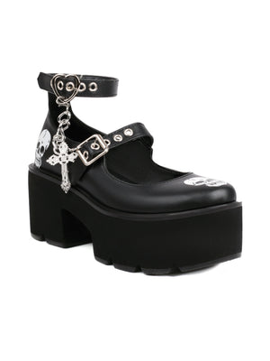 Cross Skull Shoes Punk Dark Gothic Platform Mary Jane Shoes