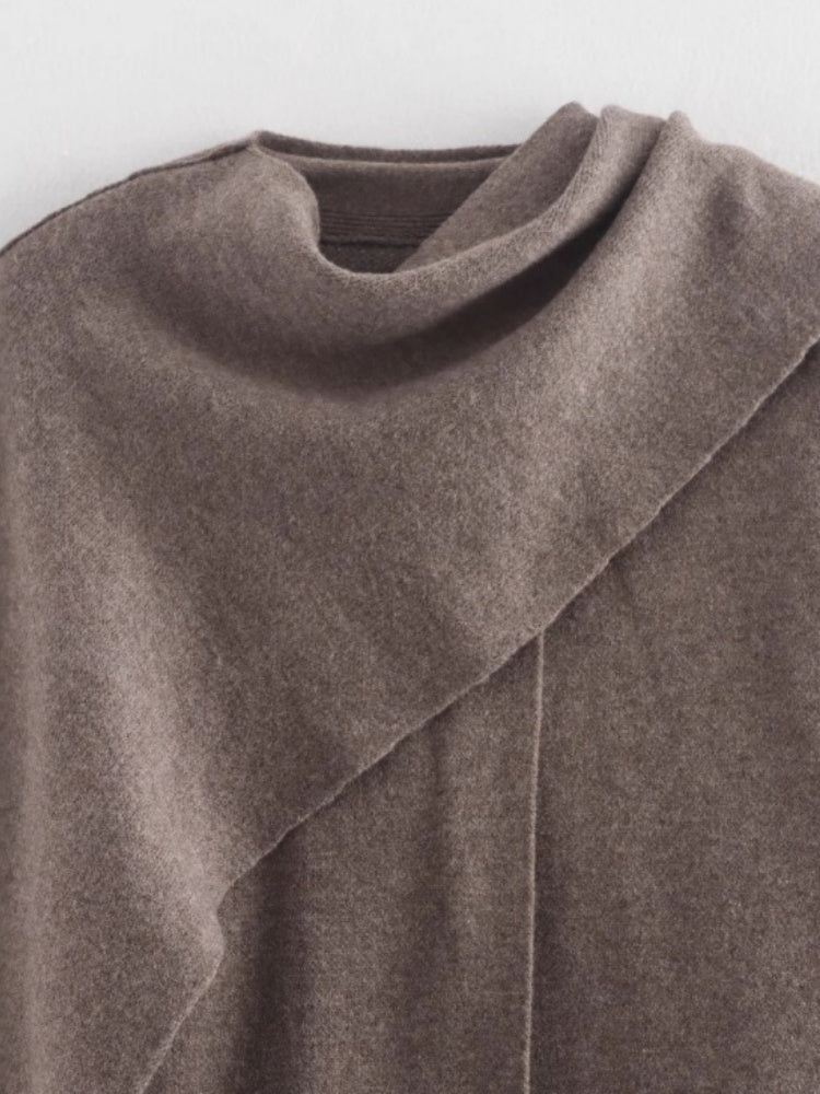 Asymmetrical Short Scarf Shawl Knitted Cardigan Coat