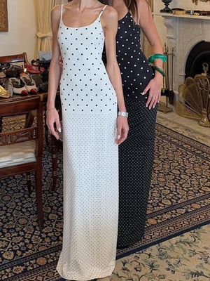 Polka Dots Spaghetti Strap Backless Bodycon Slimming Maxi Dresses