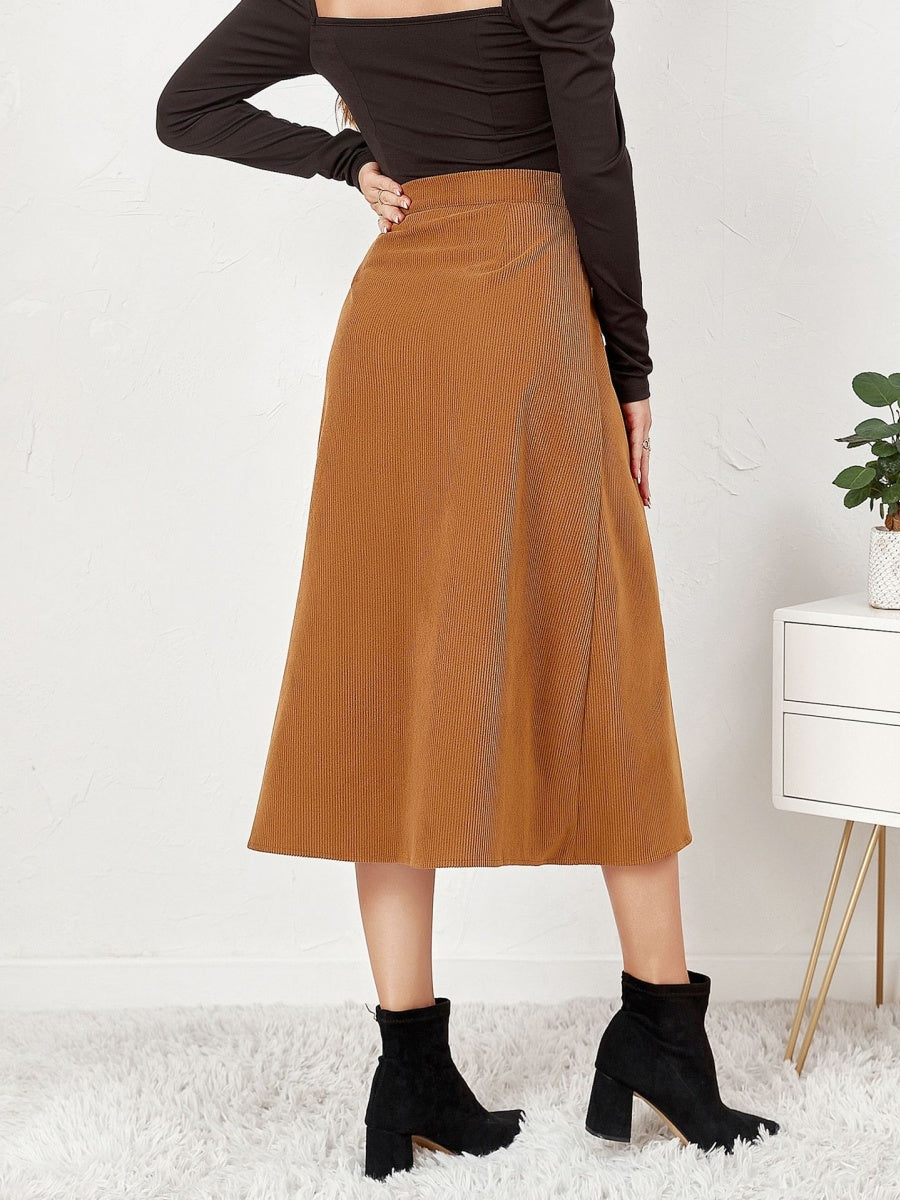 Corduroy Single-breasted High Waist Skirts
