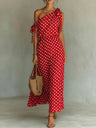 Polka Dots Sloping Shoulders Straps Maxi Dresses