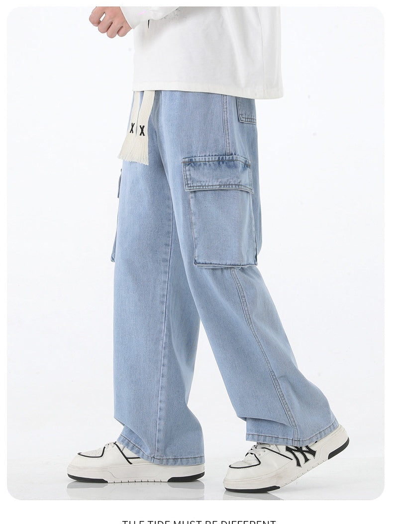 Smoky Gray Tooling Drawstring Straight Jeans