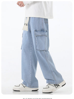 Smoky Gray Tooling Drawstring Straight Jeans