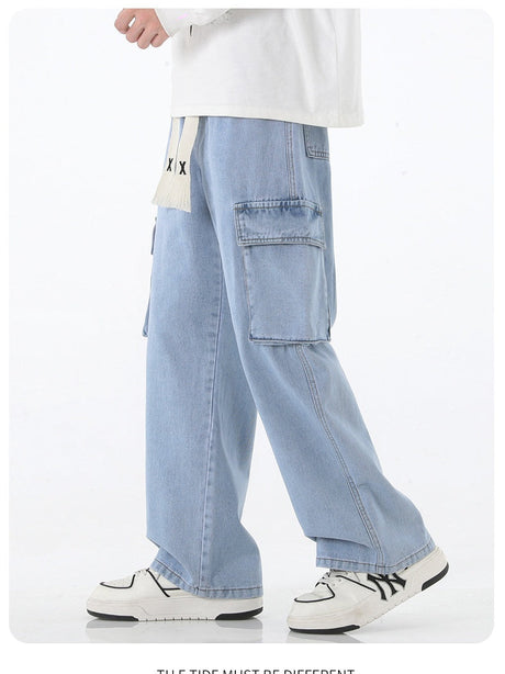 Smoky Gray Tooling Drawstring Straight Jeans