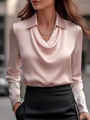 Satin Dangling Simple Long Sleeves Blouse
