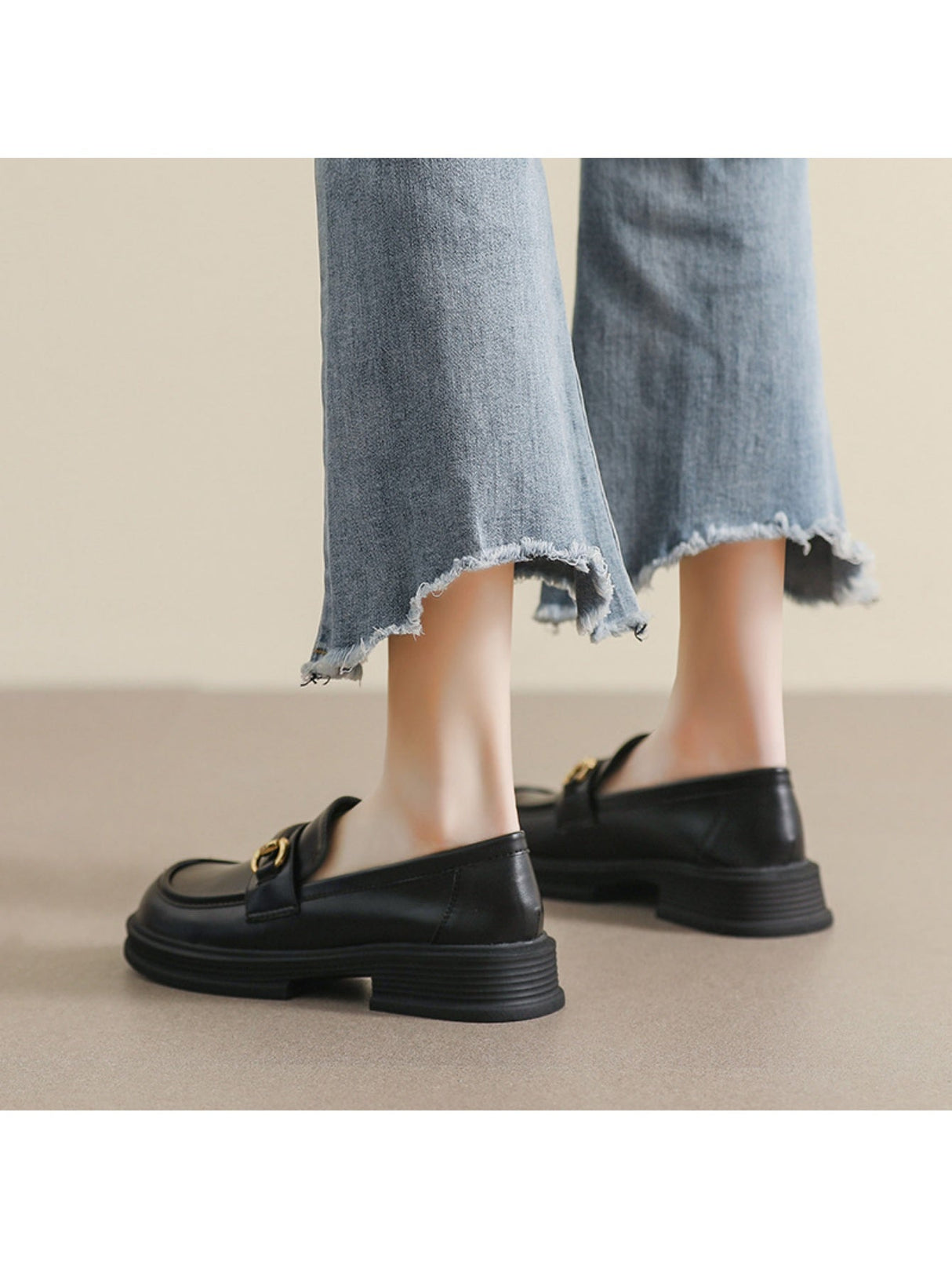 Liber Spring and Autumn Thick-soled Metal Buckle Women's Loafers