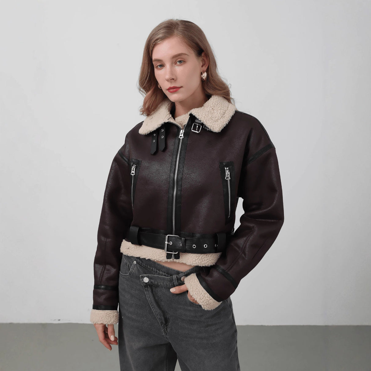 Leather Panelled Fur Pocket Jacket