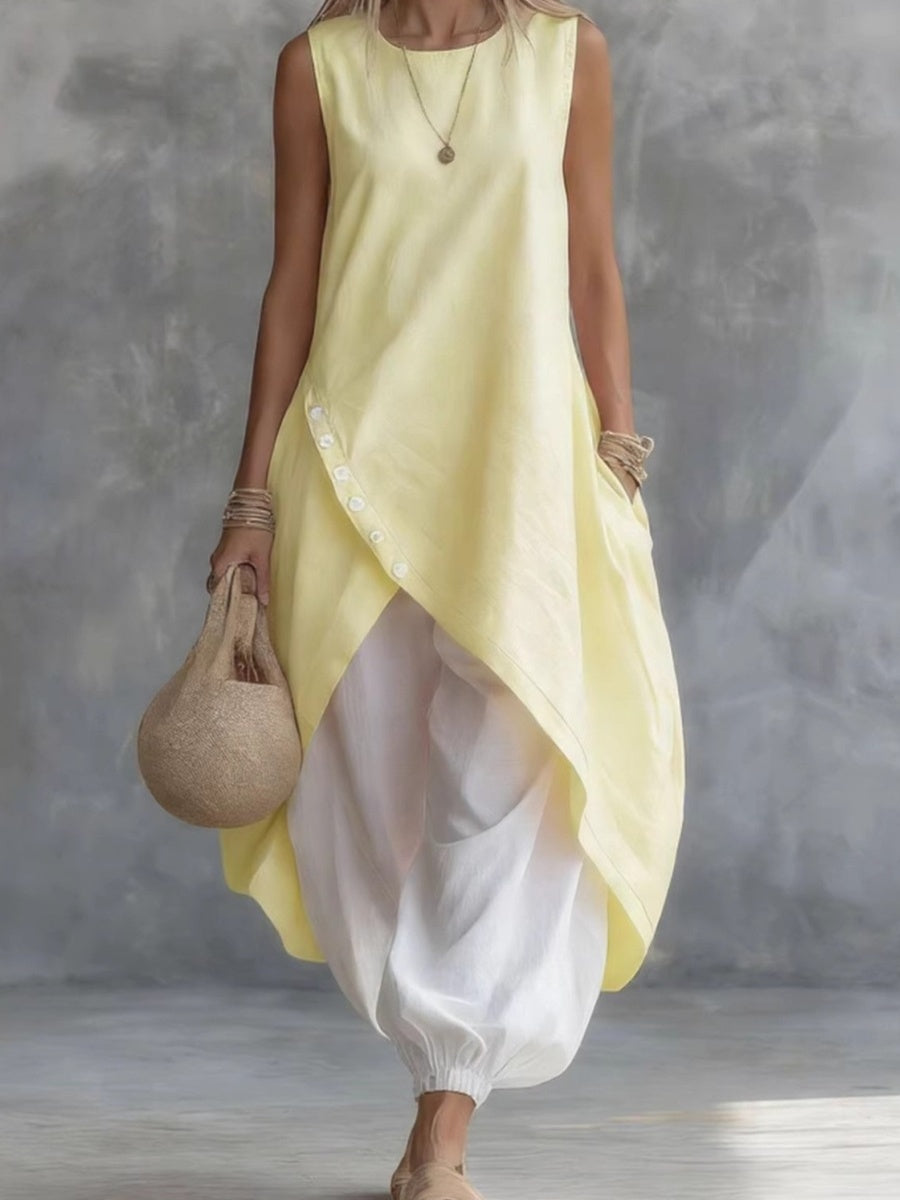 Sleeveless Loose-fitting Long Dress With Pockets