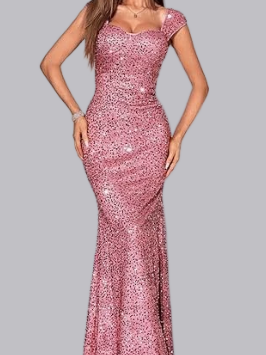 Square Neck Wrap hip mermaid  Sequins Maxi Dresses