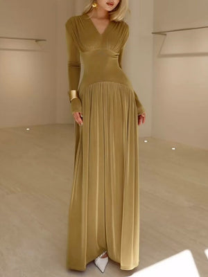 Velvet Slim Fit Solid Color Elegant Long Dress