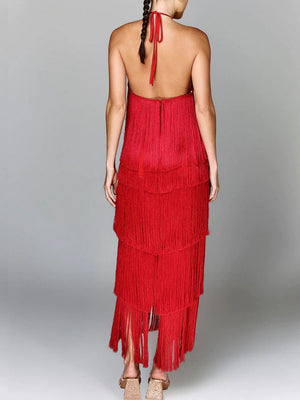 Halter Tassel Backless Cross Maxi Dresses