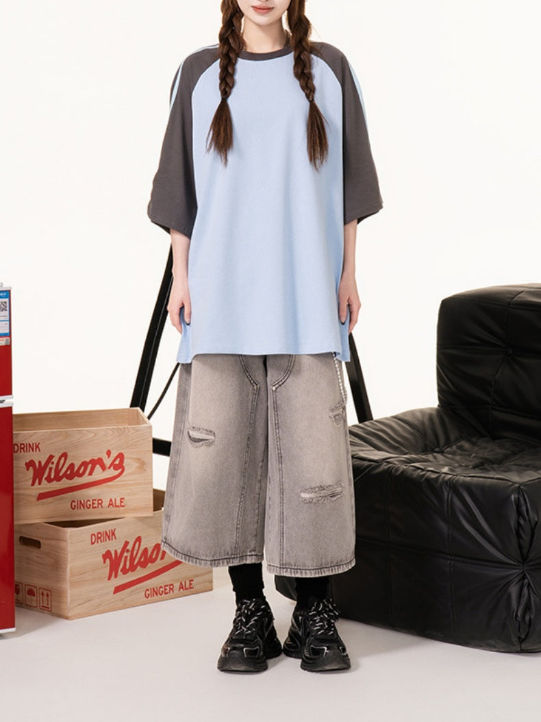 Stripes Patchwork Cooling Sensation Color-blocked T-shirts