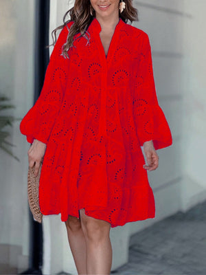 Embroidery Hollow Loose-fit Midi Dresses