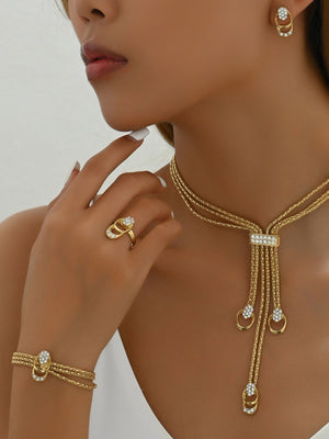 Diamond Inlay Necklace And Earrings Bracelet Ring Jewelry Sets