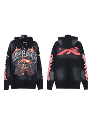 Washing Water Old Printed Hooded Sweatshirt Trousers Set