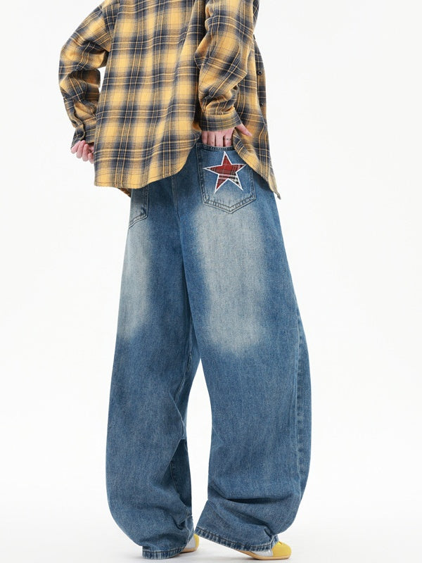 Letter Printed Washing Wide-leg Jeans