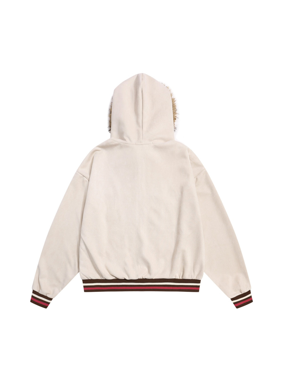 Retro Letter Embroidery Deerskin Fur Collar Plush Hooded Cardigan