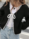 Liber Autumn Women's Chain link Contrasting colors Bandage Cardigans