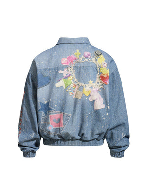 Fun And Stylish Prints Loose Washing Denim Jacket