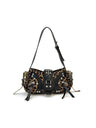 Stylish Leopard Print Edgy Biker Studded Shoulder Bag