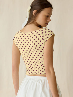Polka Dots Boat Collar Short Sleeves T-shirts