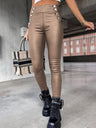 Imitation Leather Buttons High-waisted Slim Fit Pencil Trousers