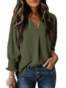 V-neck Long Sleeve Roll Up The Cuffs Shirt T-shirts