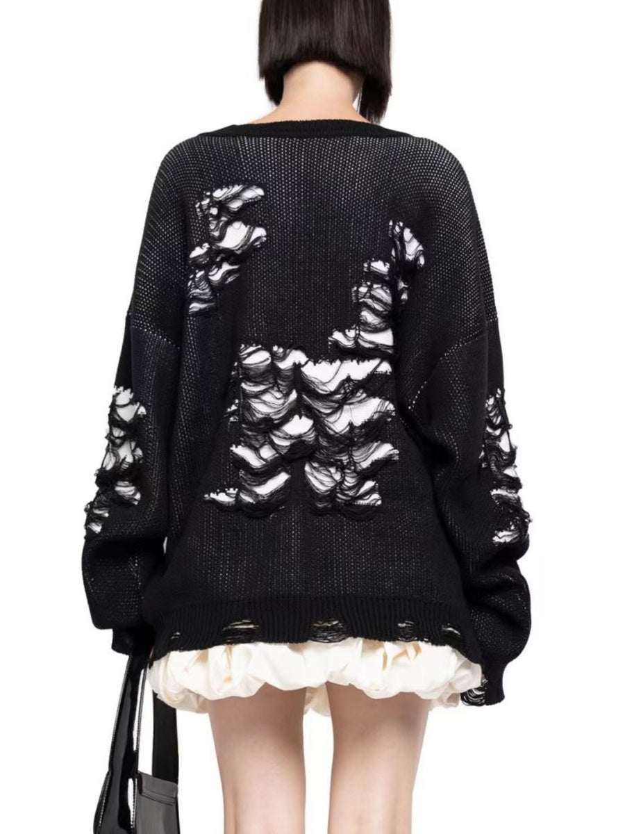 Liber Autumn women's contrast color tattered patchwork pullover sweater