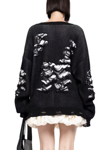 Liber Autumn women's contrast color tattered patchwork pullover sweater