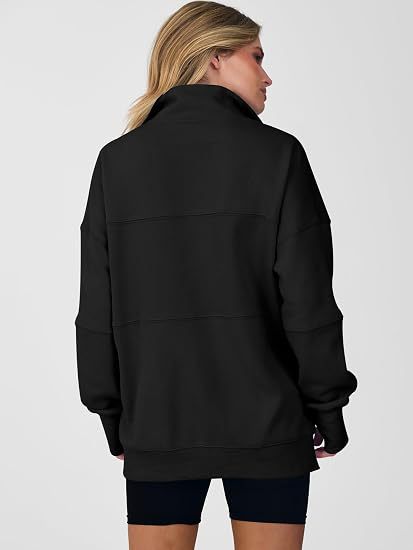 Women's Autumn/Winter Solid Color Half-Zip Long-Sleeve Side-Slit Sweatshirt