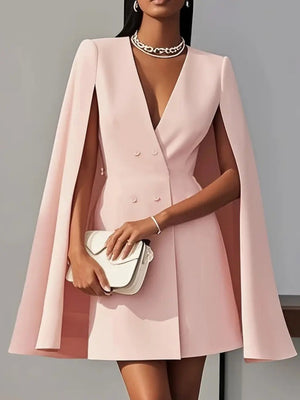 Double-breasted Shawl Cloak Solid Color Blazers Dress