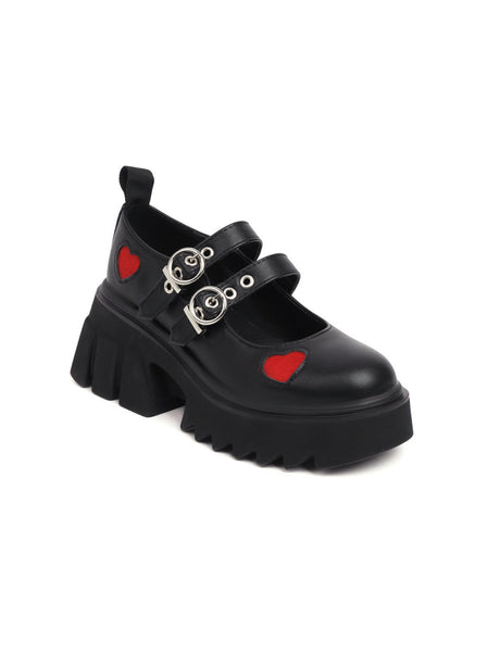 Heart-shaped Platform Mary Jane Shoes