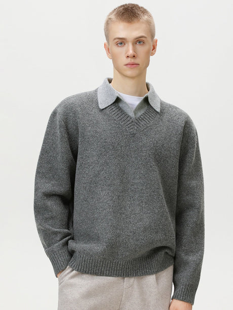 Liber Autumn Men's Fake two-piece lapel sweater