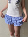 Y2K Checkered With Bow Multi-layered Wavy Lace Sweet Shorts