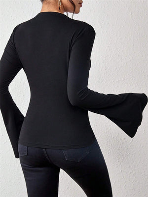 Design-forward Flared Sleeve Stand Collar Slim Fit T-shirt