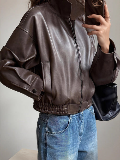 PU Loose Solid Color Jacket