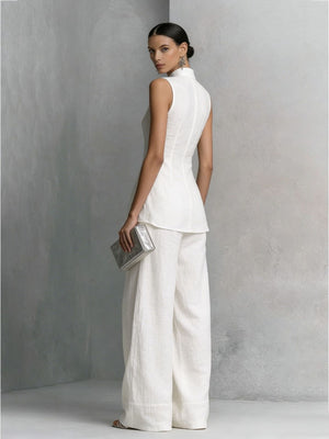 Flowy Casual Sleeveless Vest And Solid Color Trousers Two-piece Set