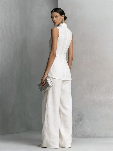 Flowy Casual Sleeveless Vest And Solid Color Trousers Two-piece Set