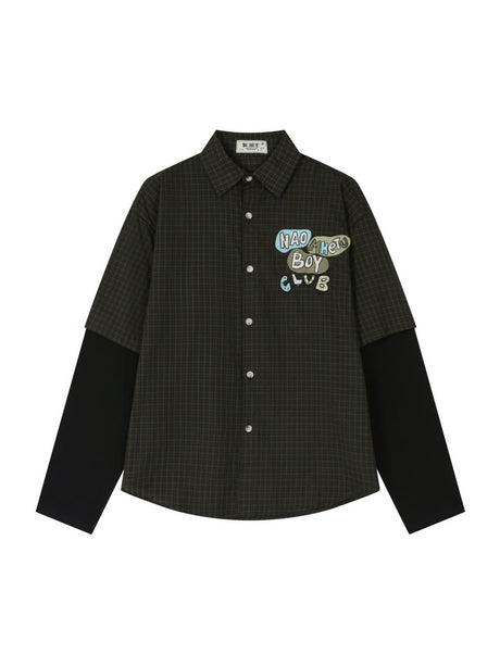 Liber Autumn Neutral wear Fake two pieces Plaid Shirts