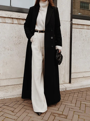 Black Extra-long Double-breasted Lapel Grace Coats