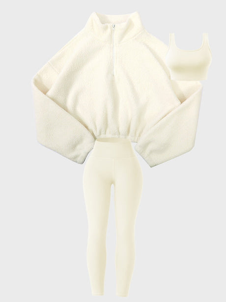 Tracksuit Plush Sweatshirt Yoga Pants Tank Tops Outdoor Leisure 3-piece Sets