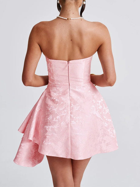 Pleating Jacquard Of Plants And Flowers Tube Top Mini&Short Dresses